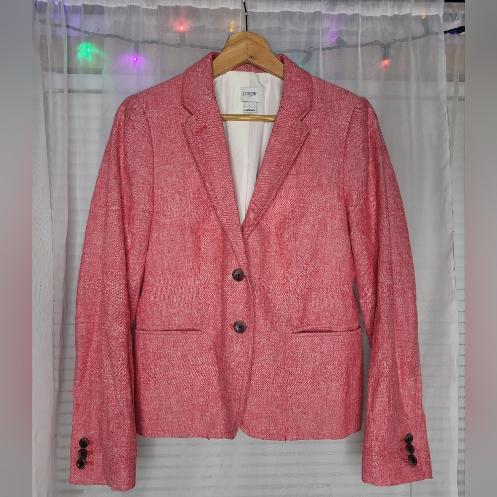 J.CREW Blazer Womens Size 6 Bright Red Cotton Linen Lined Pockets Button Closure